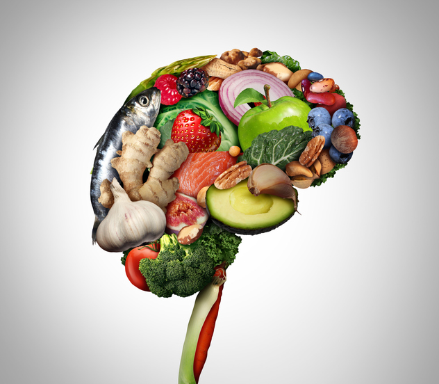 afbeelding van brein gevuld met gezonde voeding